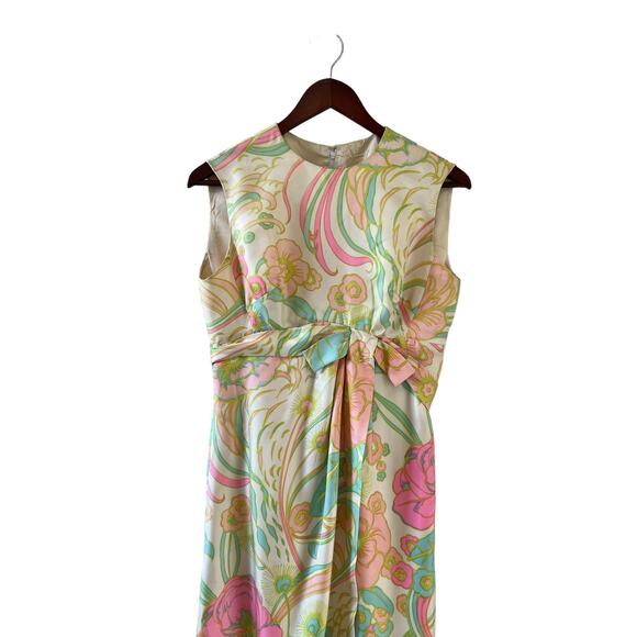 Vintage 60s silk Hawaiian mod print maxi dress - Picture 4 of 13